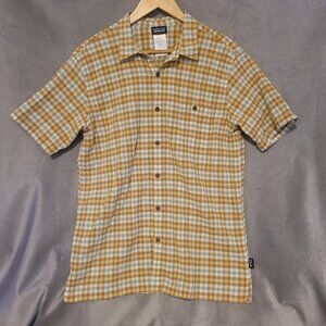 Patagonia Men's Plaid Cotton Short Sleeve Button-Up Shirt Brown Green White L